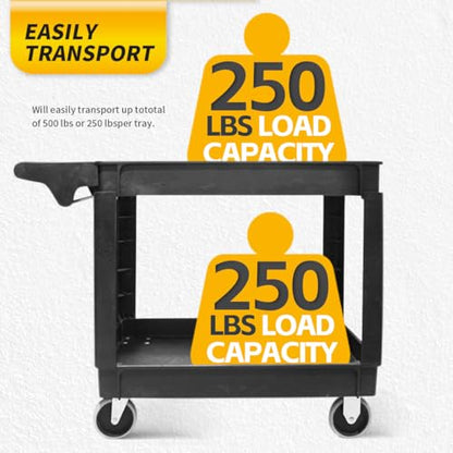 MaxWorks 50993 500-lb Utility Service PP Cart with Two Trays and Wheels 40 inch x 17 inch Overall Dimensions - style: 2 Trays (500-lb Capacity)