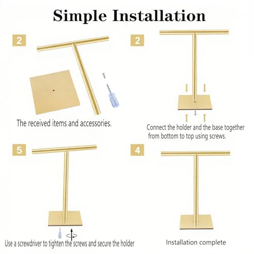 Freestanding Hand Towel Holder Countertop Modern Stand Towel Rack with Square Base Space Saving 304 Stainless Steel Hand Towel Holder Brushed Gold Finished - color: Freestanding Stainless Steel Towel Rack Brushed Gold on Countertop