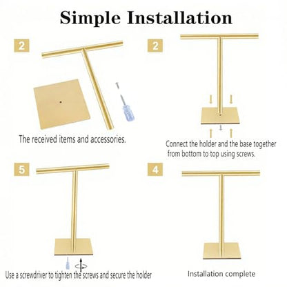 Freestanding Hand Towel Holder Countertop Modern Stand Towel Rack with Square Base Space Saving 304 Stainless Steel Hand Towel Holder Brushed Gold Finished - color: Freestanding Stainless Steel Towel Rack Brushed Gold on Countertop