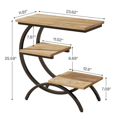 Tribesigns C-Shaped End Table Set of 2, Industrial 3-Tier Small Side Table for Couch, Wood Bedside Table Snack Side Table with Storage Shelves for Living Room Small Space, Light Brown - color: Light Brown
