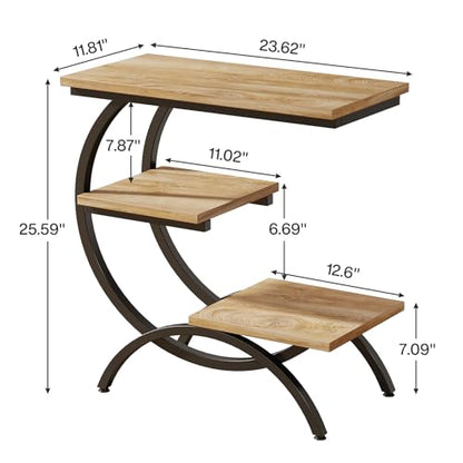 Tribesigns C-Shaped End Table Set of 2, Industrial 3-Tier Small Side Table for Couch, Wood Bedside Table Snack Side Table with Storage Shelves for Living Room Small Space, Light Brown - color: Light Brown