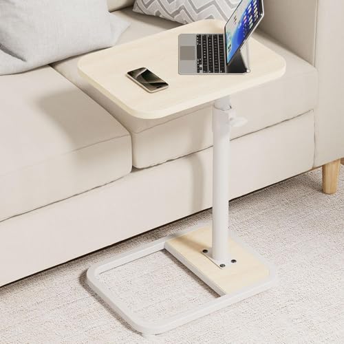 GOYLSER C Shaped End Table for Couch, Height Adjustable Rotatable Couch Tray Tables Sofa Table Tv Trays for Bedroom, Natural Wooden Swivel Side Table for Small Spaces - color: Natural, style: Standard C Table