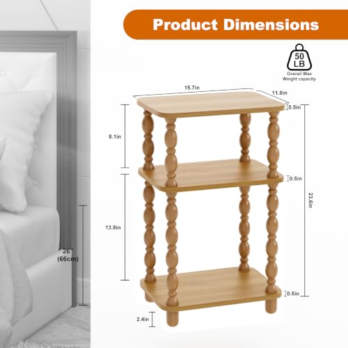 Small Side Table, 3-Tier End Table, Natural Wood | Farmhouse Style, Modern Accent, Narrow Design for Small Spaces, Bedroom & Living Room - color: Natual Wood, size: Standard