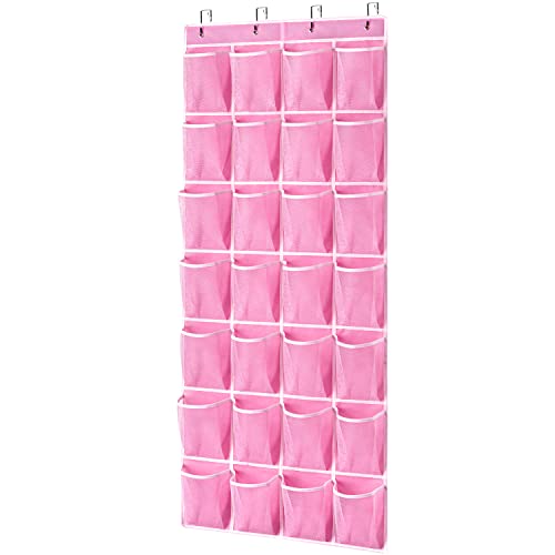 KEEPJOY 28 Pockets Hanging Shoe Organizer, Over the Door Shoe Organizer, Hanging Door Shoe Holder Rack with Mesh Pockets Large Size 65 x 23 Inch (Pink-1Pack) - color: Pink-1 Pack of 28