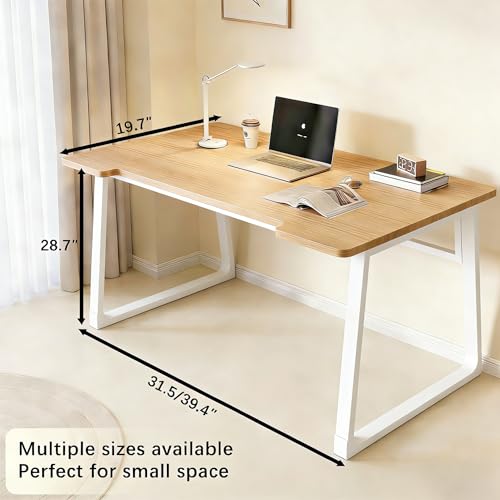 Computer Desk 39.4 Inch Small Office Desk with Wood Top and Metal Frame, Study Writing Desk for Home, Bedroom, Gaming, U-Shaped Leg Design, Modern Simple - color: Frame：white/Board：teak