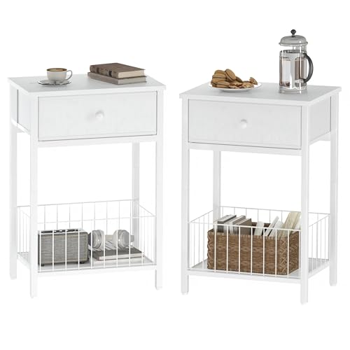 White Small nightstand, White Nightstand, Side Table for Small Spaces, 2 Tiers Storage Shelves End Table, Night Stand for Living Room, Bedroom, Dorm LNT0061W2 - color: White