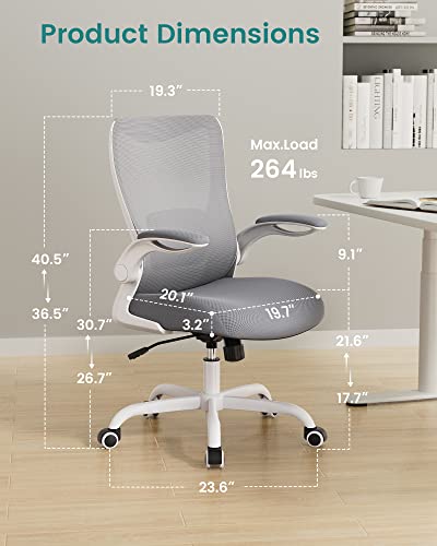 MUXX.STIL Office Chair, Ergonomic Desk Chair with Adjustable Lumbar Support and Flip up Armrest, Breathable Mesh Computer Chair for Home Office, Gray - color: Grey