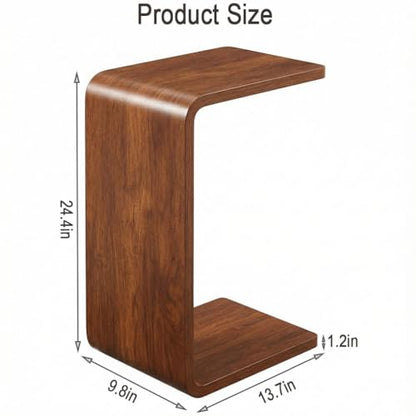 CHSSIH C Shaped End Table for Couch - Wooden Sofa Side Table, Slide Under Couch Table for Living Room, Bedroom, Laptop, Coffee, Small Space Narrow Furniture, Walnut
