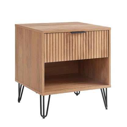 JOSHEN Sturdy Metal Legs Nightstand, Bedside Stand with Textured Drawer, Accent Table for Bedroom for Indoor use, Brown - color: Brown