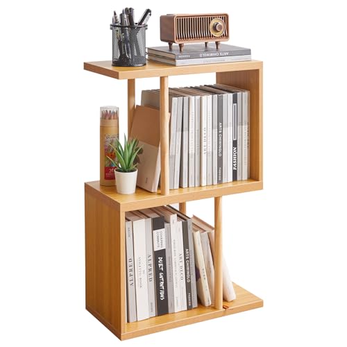 Aibiju 3-Tiered S-Shaped Side Table for Small Spaces, Freestanding Side Table, Sofa End Table, Narrow End Table, Suitable for Bedrooms Living Rooms Study Room, Natural Wood Color YD-ST003N - color: Natural Wood Color