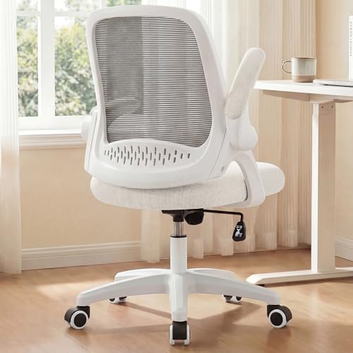 NEO CHAIR Office Desk Gaming Ergonomic Computer Chair with Lumbar Back Support Adjustable Height Swivel Rolling Wheels Flip-up Arms Mesh Chair for Home Vanity (Ivory) - color: Ivory