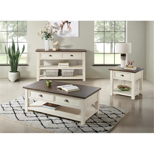 Martin Svensson Home Monterey Solid Wood End Table, Cream White and Brown | Farmhouse Rustic, Coastal Side Table, Drawer and Shelf - color: Cream White With Brown Top