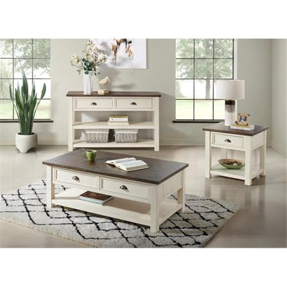 Martin Svensson Home Monterey Solid Wood End Table, Cream White and Brown | Farmhouse Rustic, Coastal Side Table, Drawer and Shelf - color: Cream White With Brown Top