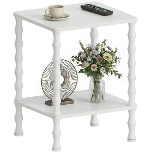 Vintage Small End Table, 21.9 Inch Wood Couch Side Table, Corner Table with Storage Shelf, 2-Tier Nightstand, for Small Space, Bedroom, Living Room and Couch (White) - color: White