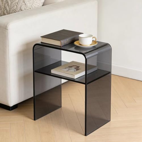 Acrylic 2-Tier End Table – 23.6”H Modern Nightstand with Shelf, Sturdy Bedside Storage for Bedroom, Living Room, Home Office, No Assembly Required (Smoky Gray) - size: Smoky Gray