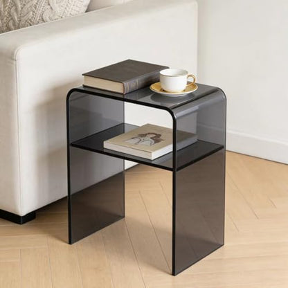 Acrylic 2-Tier End Table – 23.6”H Modern Nightstand with Shelf, Sturdy Bedside Storage for Bedroom, Living Room, Home Office, No Assembly Required (Smoky Gray) - size: Smoky Gray