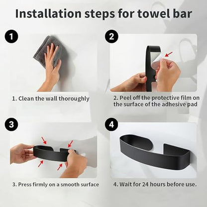 Taozun Hand Towel Holder Black 8.6" Self Adhesive Towel Bar Stainless Steel | No Drill, Unique Square-Round Design, Strong Design Sense, for Bathroom/Kitchen/RV, Renter Friendly, Heavy Duty - color: Black, size: 8.66-inch
