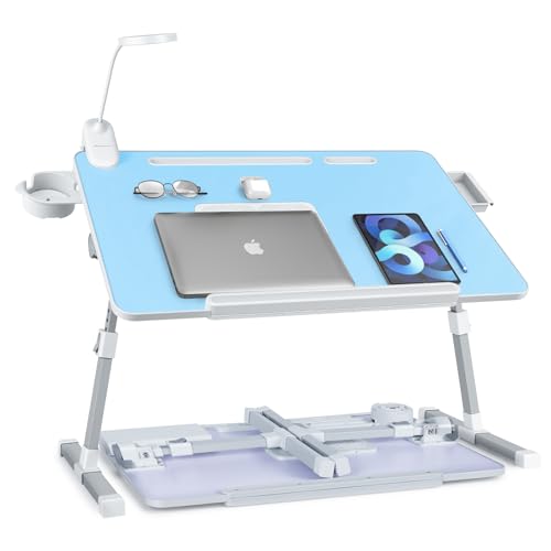 iXTRA Adjustable Laptop Lap Desk with Cooling Fan USB Light for Adults - color: Blue,70x45cm