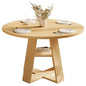 47.2" Round Dining Table for 4-6, Circle Kitchen Table with Open Storage Shelf, Farmhouse Dinner Table with Cross Pedestal Base for Dining Room, Kitchen, Living Room, Burlywood - color: Burlywood