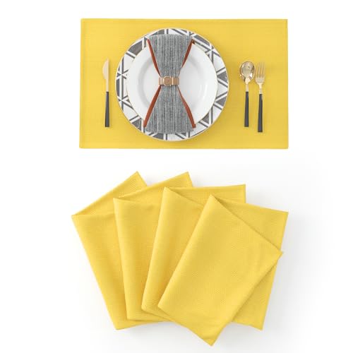4 Piece Soft Handmade Faux Linen Place Mats Heat Resistant Dining Table Place Mats Kitchen Table Mats 12x18 Yellow - color: Yellow, size: Rectangular Placemats 12" x 18"