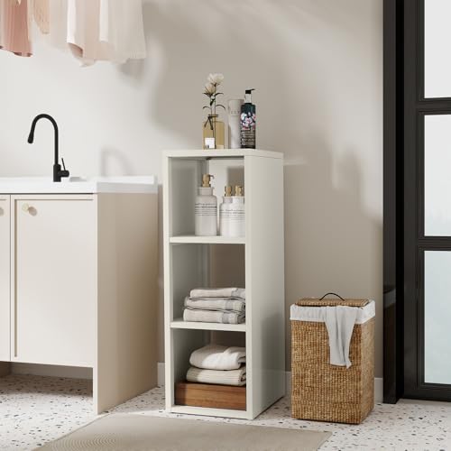 IRONMIX Metal 3 Cube Storage Organizer, Short White Bookshelf with Storage Cabinet, Narrow Nightstand, Modern Cube Storage Shelf Slim Bedside Table for Small Places, Living Room, 15 min Assembly - color: White, size: 363-3 Cube