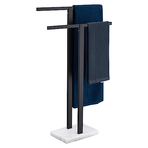 KOKOSIRI Bathroom Towel Racks 2-Tier Standing Towel Bars with Marble Base, Stainless Steel Freestanding Towels Holder, Thicken Steady Design, Matte Black THS0003-BK - color: Matte Black