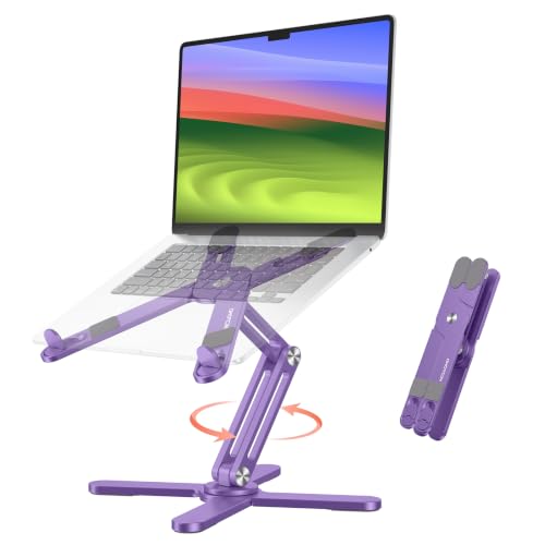OMOTON 360° Rotating Laptop Stand Riser for Desk, Ergonomic Foldable Computer Stand Adjustable Height Angles for Collaborative Work, Easy Storage Fit Macbooks,All Laptops up to 16 inches, Purple - color: Purple