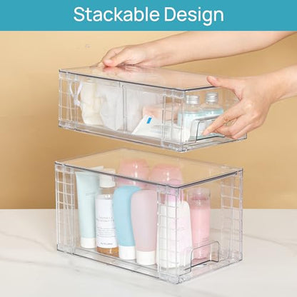 Vtopmart 6 Pack Clear Stackable Storage Drawers,Easy to Assemble Bathroom Organizers and Storage with handles,Plastic Drawers for Kitchen Pantry,Cabinet,Under Sink Organization - style: 3 Medium+3 Small