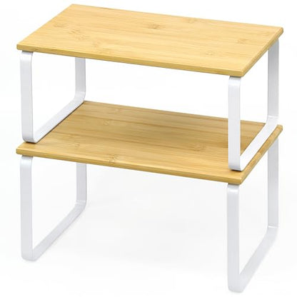 JMLHMXC Cabinet Storage Rack, 2-Piece Kitchen Countertop Shelf, Kitchen Storage Rack, Spice Rack, Stackable, Expandable - White Legs
