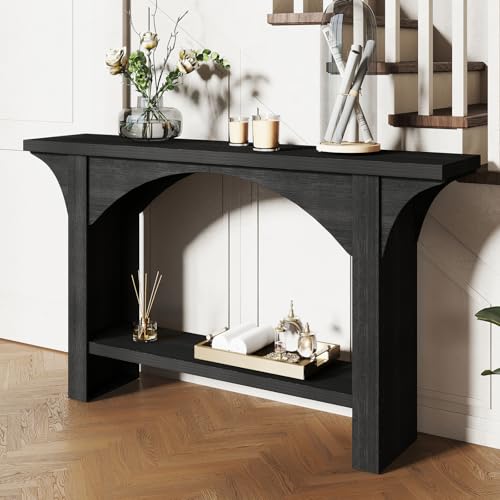 Black Entry Table, 55'' Modern Console Table 2-Tier Wood Entrance Table Foyer Tables for Entryway Hallway - color: Black 07