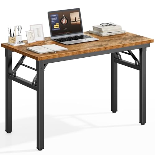DlandHome 35.8 Inch Small Folding Computer Desk for Home Office, Retro | Foldable Writing Table for Small Spaces Bedroom, No Assembly Required, Wood Top Metal Frame, Collapsible Compact Easy Storage - color: Retro, size: 35.8 Inches