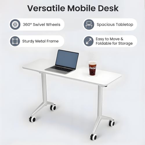 Folding Conference Table with Wheels, Modular Mobile Seminar Table, Flip Top Training Room Desk, Space-Saving & Stackable Office Furniture