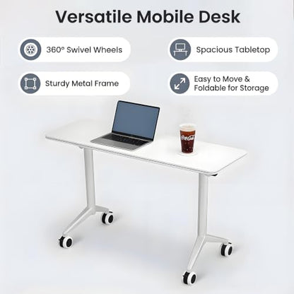 Folding Conference Table with Wheels, Modular Mobile Seminar Table, Flip Top Training Room Desk, Space-Saving & Stackable Office Furniture