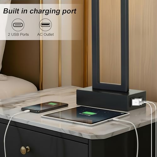 Touch Control Table Lamps with 2 USB Charging Ports & AC Outlets, 23" Tall Modern Nightstand Bedside Lamp for Bedroom, 3-Way Dimmable Metal Table Lamp with Fabric White Shade for Living Room End Table - color: White