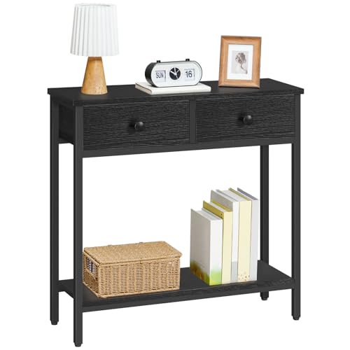 HOOBRO 29.5" Narrow Console Table with 2 Fabric Drawers, Small Entryway Table with 2-Tier Storage Shelves, Sofa Table, Behind Couch Table, for Living Room, Hallway, Black BB71XG01 - color: Black