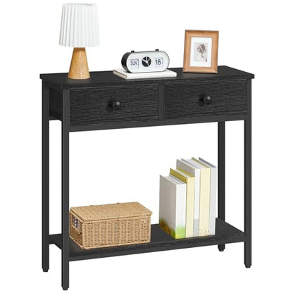 HOOBRO 29.5" Narrow Console Table with 2 Fabric Drawers, Small Entryway Table with 2-Tier Storage Shelves, Sofa Table, Behind Couch Table, for Living Room, Hallway, Black BB71XG01 - color: Black