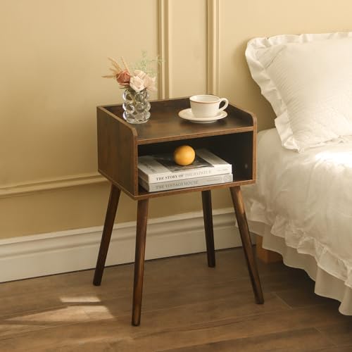 MaxSmeo Nightstand, Mid Century Modern Side Table Bedroom with Storage, Small End Bedside Table with Solid Wood Legs for Living Room, Office Small Spaces (Rustic Brown) - color: Rustic Brown