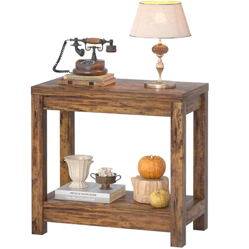 Besiost Farmhouse End Table, Narrow Side Table, Slim End Table with Storage Shelf, Small Console Table for Small Spaces, Rustic Nightstand Sofa Table for Living Room, Bedroom, 24", Rustic Brown - color: Rustic Brown, size: 24"(L)*23.8(H)