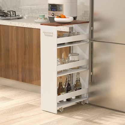LOKO 4-Tier Rolling Storage Cart, 8 Inches Slim Kitchen Cart on Wheels with Open Shelves & Handle, Laundry Room Cart Between Washer and Dryer, for Bathroom Next to Fridge (White & Rustic Brown) - color: White & Rustic Brown
