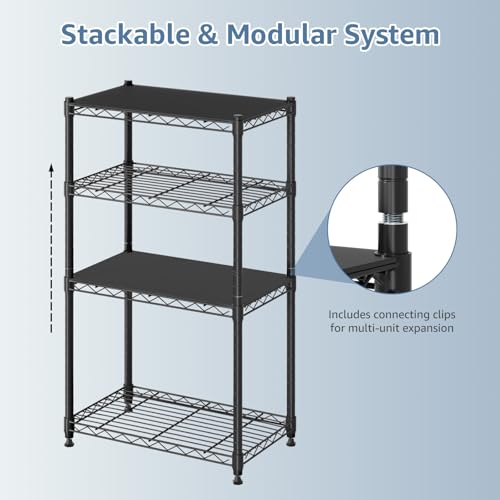 DUMOS 2-Tier Metal Wire Storage Shelves, Adjustable Standing Storage Rack Shelf, Heavy Duty Steel Shelving Unit Organizers for Kitchen Bathroom Pantry Garage, 23.1" Wx13.1 Dx22.2 H, Black - size: 2 Tiered-22.1"H without wheels