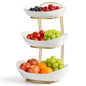 Fruit Bowl for Kitchen Counter - 3 Tier Ceramic Fruit Rack, Fruit Basket for Fresh Fruit&Veggies, Tiered Fruit Platter Serving Trays for Party - color: White