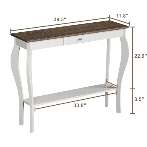ChooChoo Narrow Farmhouse Console Table with Drawer, Chic Accent Sofa Entryway Table with Shelves for Entryway, Living Room, Hallway, Soft White - color: Soft White, size: 11.8"D x 39.3"W x 31.4"H