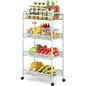 TOOLF 4-Tier Rolling Cart, Metal Utility Cart, Slide Out Storage Cart with Wooden Tabletop and Mesh Baskets for Narrow Space on Kitchen Bathroom Laundry Room Bedroom Apartments Dormitory (Green, Wide) - size: Wide, style: Green