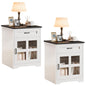 Farmhouse End Table Set of 2, 18" Square Side Table with Drawer and Barn Door Storage, Wood Couch Side Table for Living Room, Bedroom, White - size: 2PCS