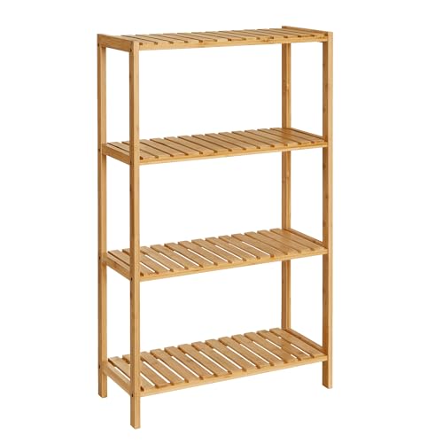 SONGMICS Bamboo Storage Shelf, 4-Tier Shelving Unit, Multifunctional, in The Entryway, Bathroom, Living Room, Balcony, Kitchen, 10.2 x 23.6 x 39.4 Inches, Light Bamboo UBCB034Y01 - color: Light Bamboo, size: 4 Tiers (10.2"D x 23.6"W x 39.4"H)