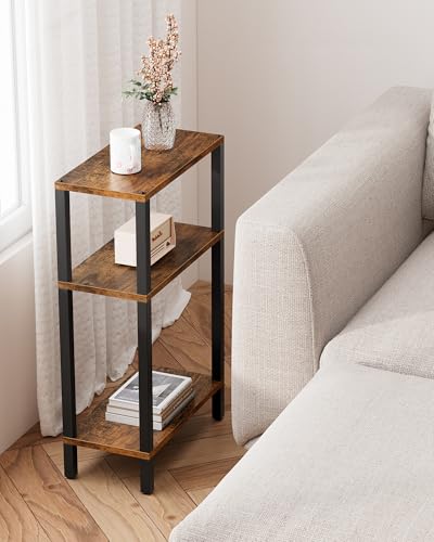 TUTOTAK Small Side Table, Narrow End Table, Skinny Sofa Table, Slim Nightstand, Couch Table, Living Room, Bed Room, Brown TB01BB077 - color: Brown, size: 3-Tier（7.9"D x 15.8"W x 26"H）