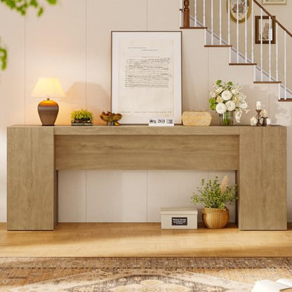 70.9-Inch Extra Long Console Table with 2 Storage Cabinet, Wood Sofa Table Behind Couch, Accent Entryway Table with Double Base for Living Room Hallway Foyer Entrance (Natural Oak)