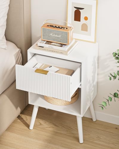 Aienvey Nightstand, Small Bedside Table with Storage Drawers, White Stripe | Modern Night Stand with Drawer and Wood Leg, Small Side Table with Open Shelf, End Table for Bedroom,Living Room,Small Spaces - color: White Stripe