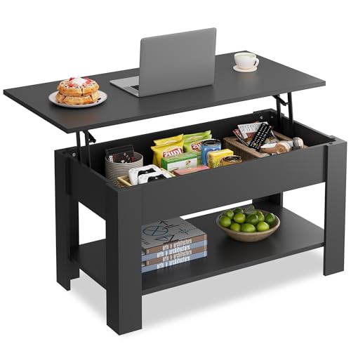WLIVE Coffee Table, 39" Lift Top Coffee Table with Hidden Compartment, Storage Shelf and Lifting Top for Home Living Room, Office and Reception Room, Black - color: Black, size: 38.5"W x 18.9"D x 18.2"H