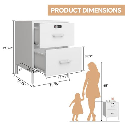 Steehoom Nightstand,2 Drawer Metal Locker End Table Lockable Bedside Table Storage Cabinet for Bedroom, Dorm, 21.26”H X 15.75”W X 15.75”D (2 Drawer, White) - color: White, style: 2 Drawer